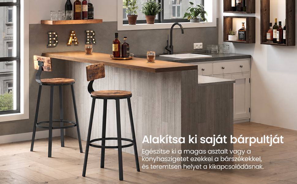 Két háttámlás bárszék otthoni bárpultnál