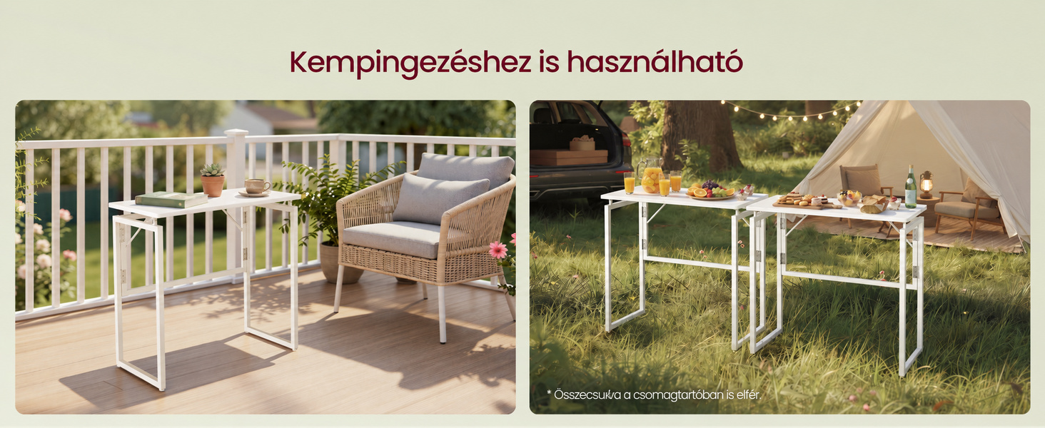 Az asztal erkélyes és kempingelhelyezésének példái