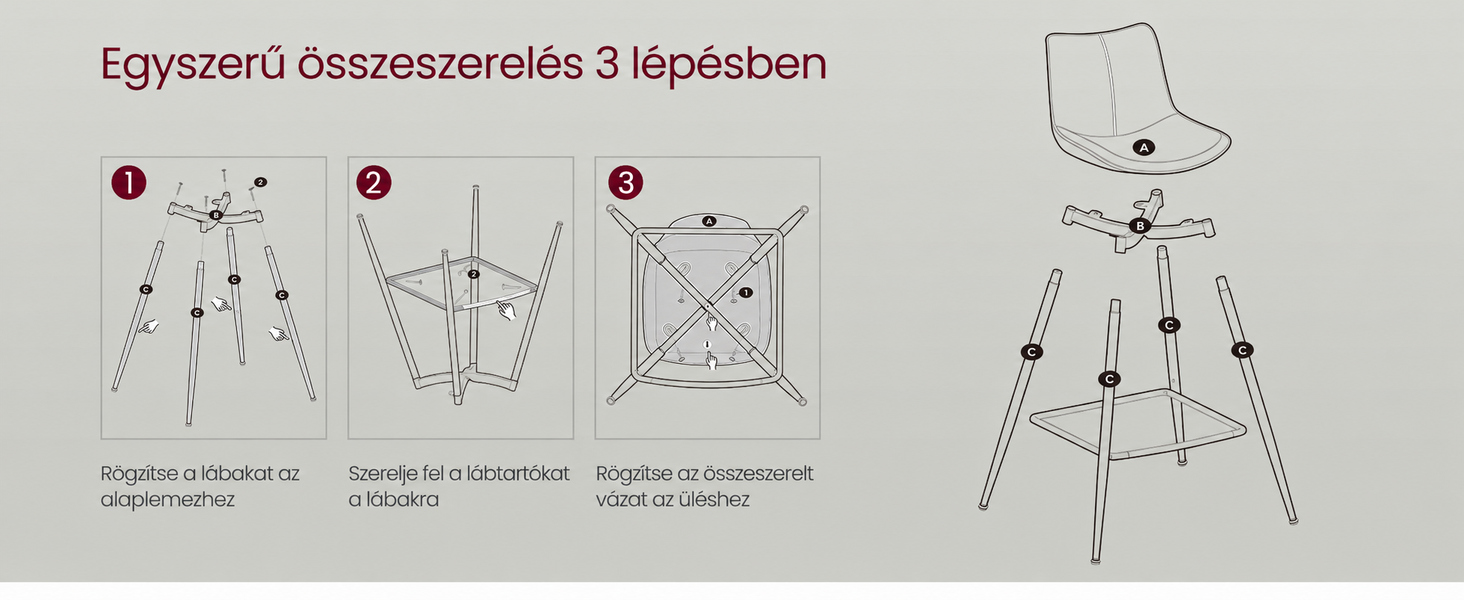 VASAGLE kárpitozott bárszék szett háttámlával – termékjellemzők bemutatóképe