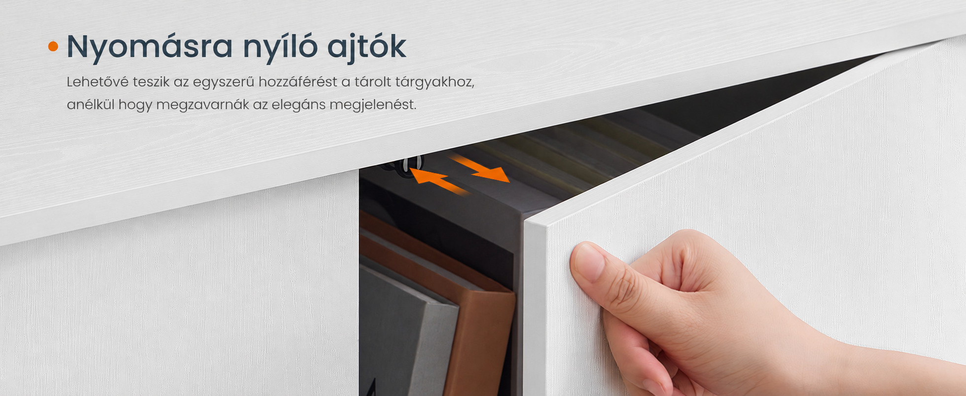 SONGMICS HOME KADIN hófehér szekrény Push-to-Open ajtónyitó mechanizmusa