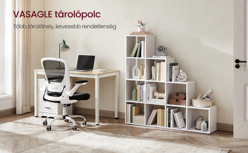 Könyvespolc, 10 kockás polc, 129,5 x 29 x 129,5 cm Fehér | 
