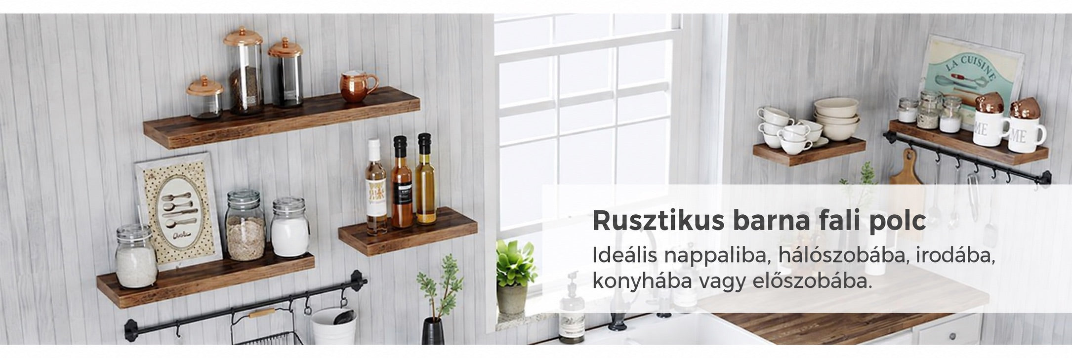 Rusztikus barna 80 cm-es lebegő fali polc lakótérben