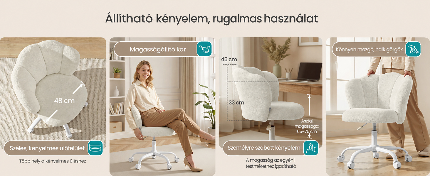 Állítható magasságú SONGMICS forgós sminkszék görgőkkel