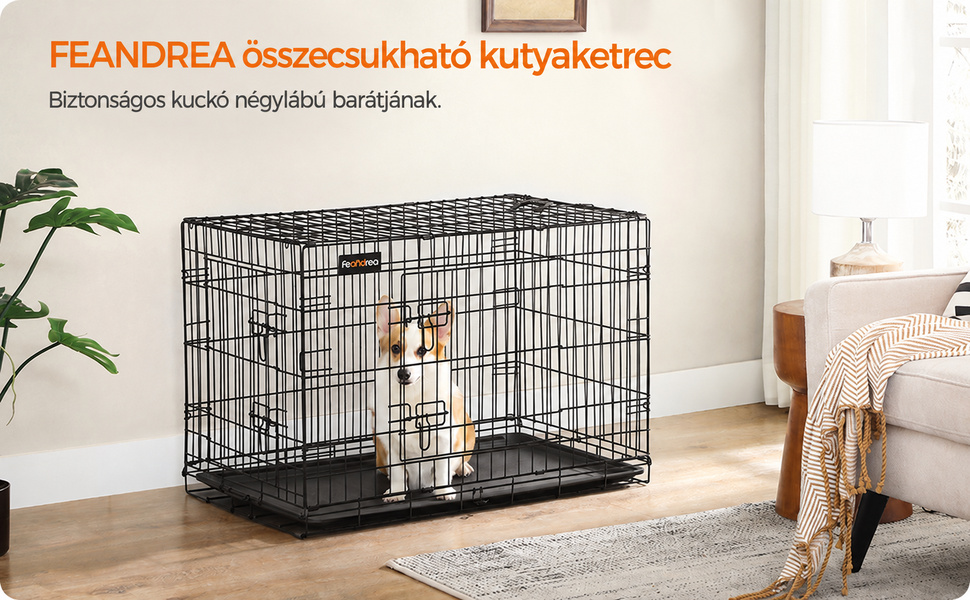 Kutya ketrec, 2 ajtós összecsukható hordozható kutya kennel 2,5 x 64 x 57,5 cm | FEANDRA