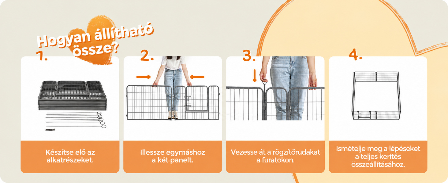 8 paneles kutyakarám különböző négyzetes, téglalap és nyolcszögletű elrendezésekben