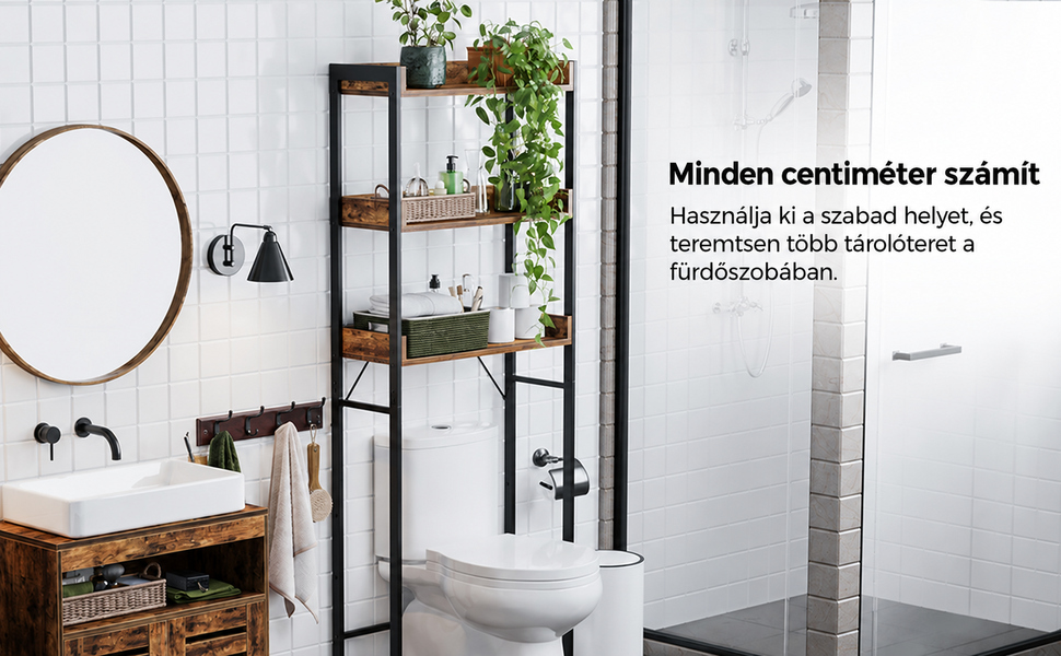 WC feletti tárolóállvány, mosógép polc 63 x 165 x 25 cm | 