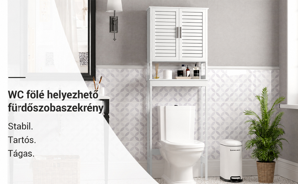 WC feletti tárolószekrény 23x60x173 cm, fehér