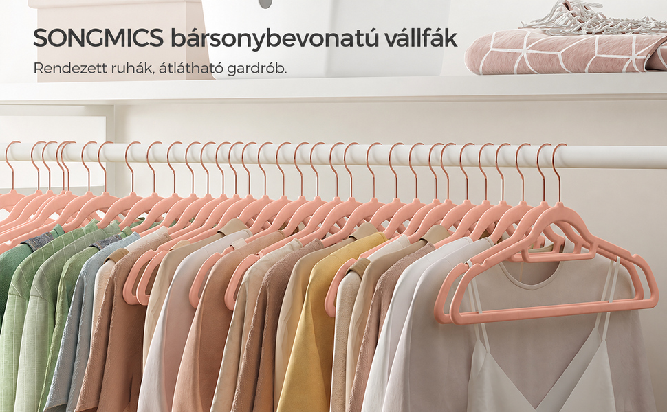 Bársonyos vállfák 30 darabos, csúszásmentes ruhaakasztó Rose Gold színű