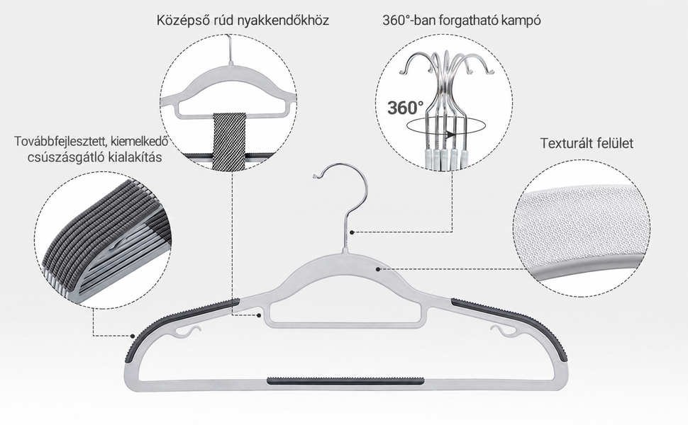 Csúszásmentes Ruhaakasztók 30 db, 42 cm széles