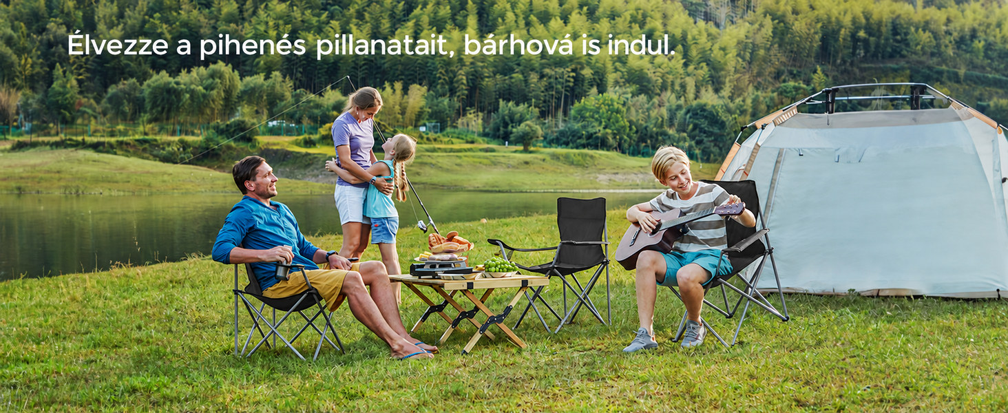 összecsukható kempingszék 2 db-os, kültéri székek karfával és pohártartóval