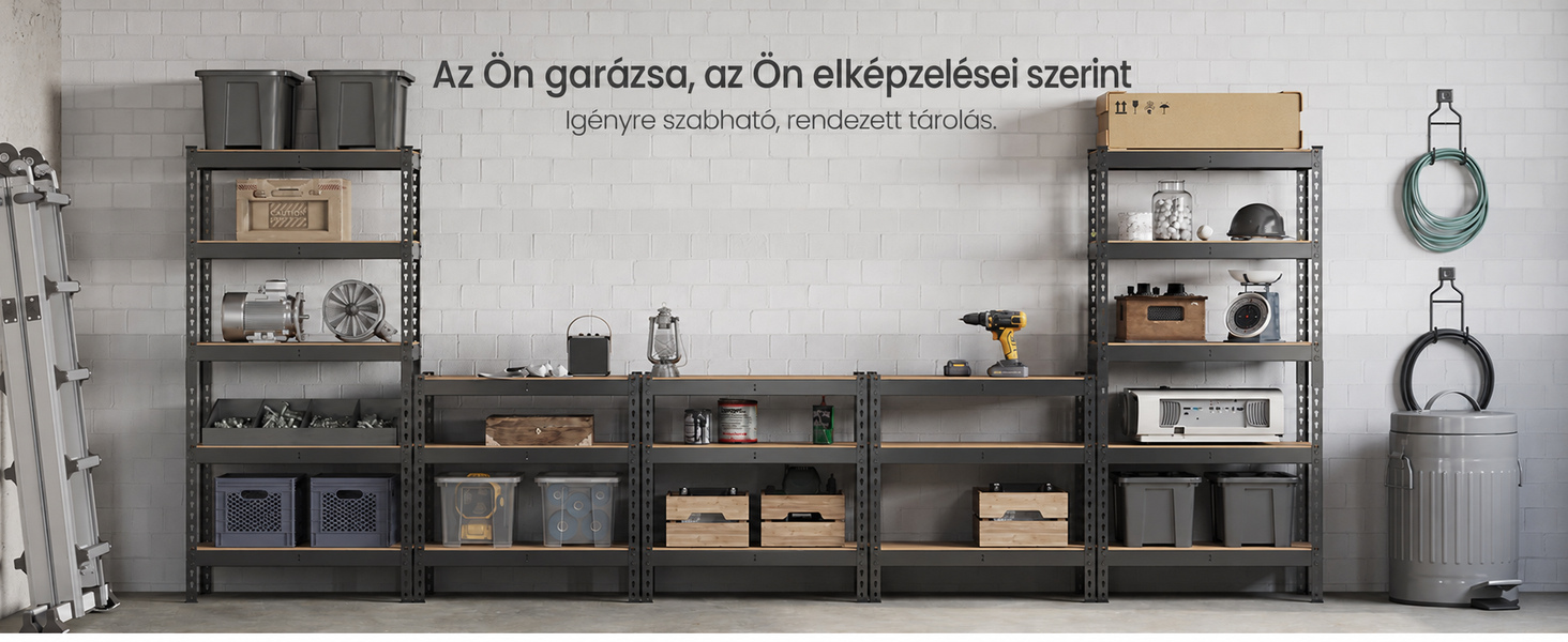 5 szintes, fekete színű tárolópolc készlet