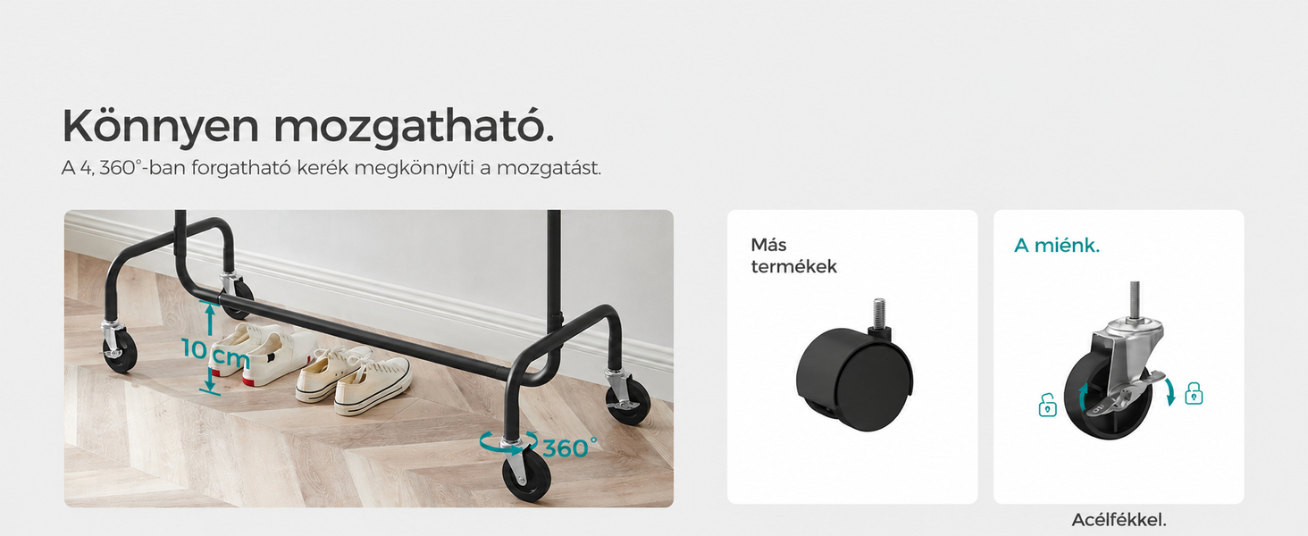 A kerekek úgy vannak kialakítva, hogy a padlón való gördítéshez használhatók.