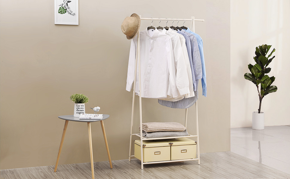 Fém ruhaállvány, ruhaakasztó sínnel, cipőtartóval 87,5 x 155 x 41 cm | 