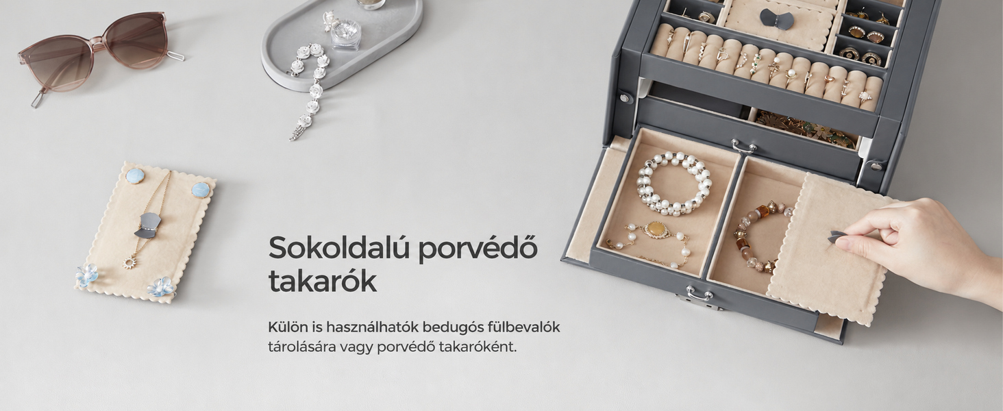 Ékszerdoboz, ékszertartó 2 fiókkal, szürke