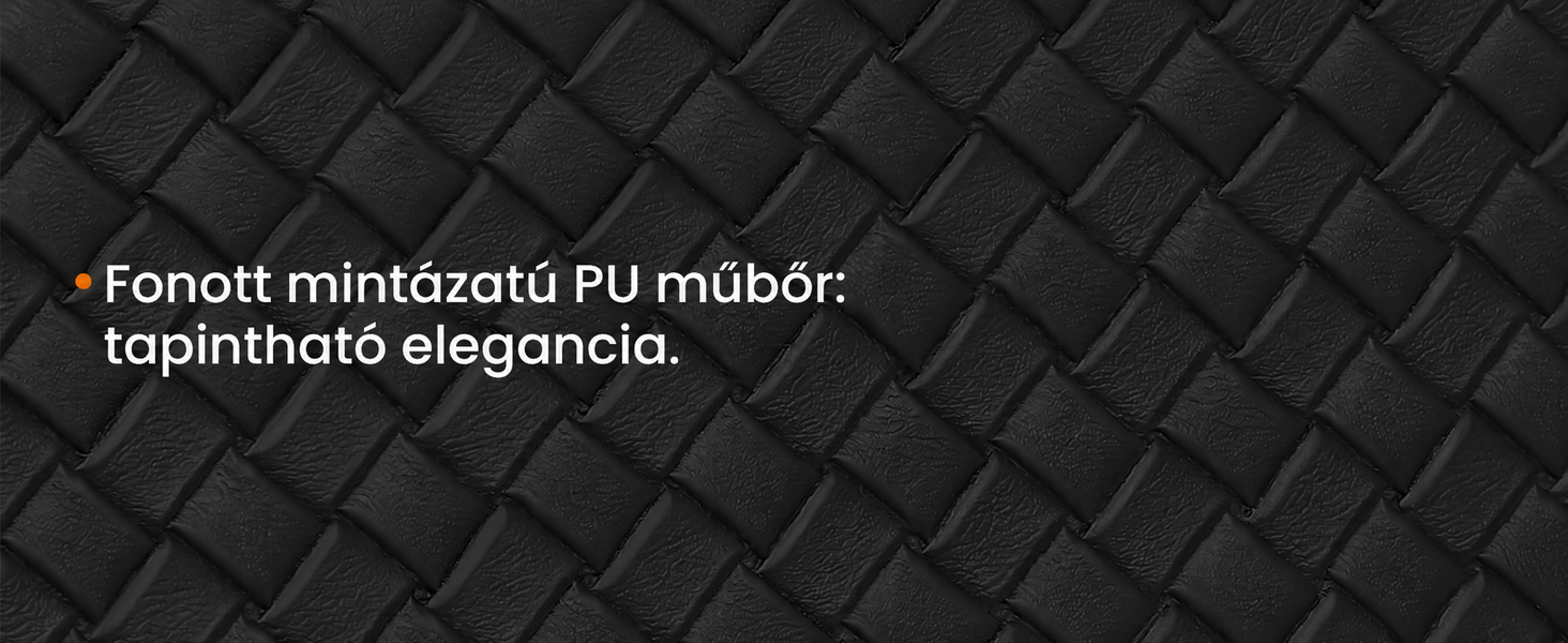 Fekete, steppelt PU bőr anyag gyémántmintás textúrával és dombornyomott felületkezeléssel