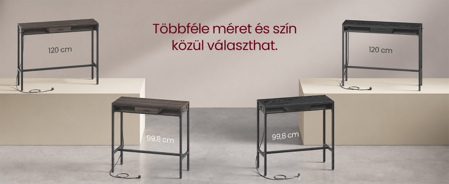 Bárasztal, magas konzolasztal töltőállomással és szövet fiókkal, fekete