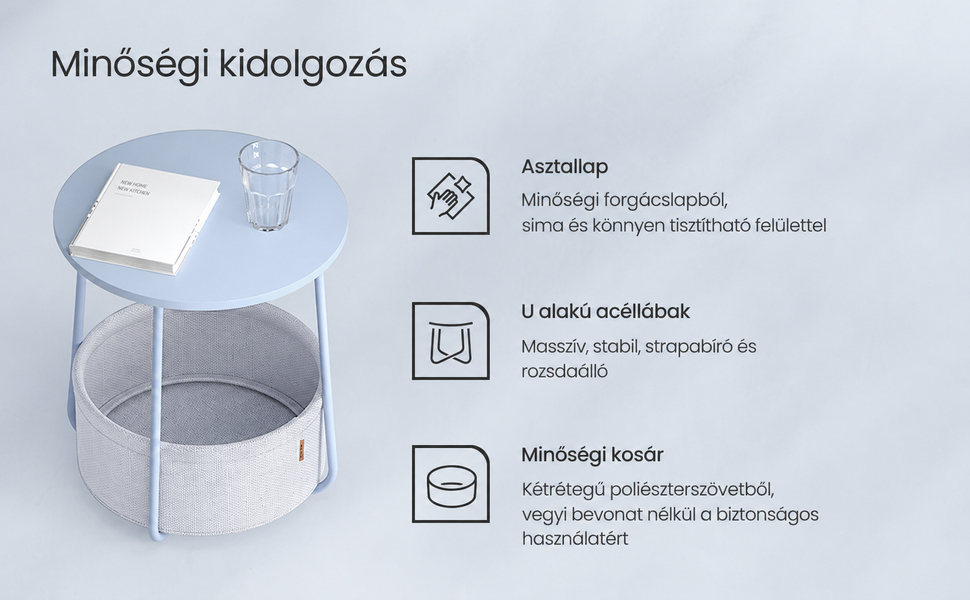 Kerek asztal, kis dohányzóasztal, púderkék | 