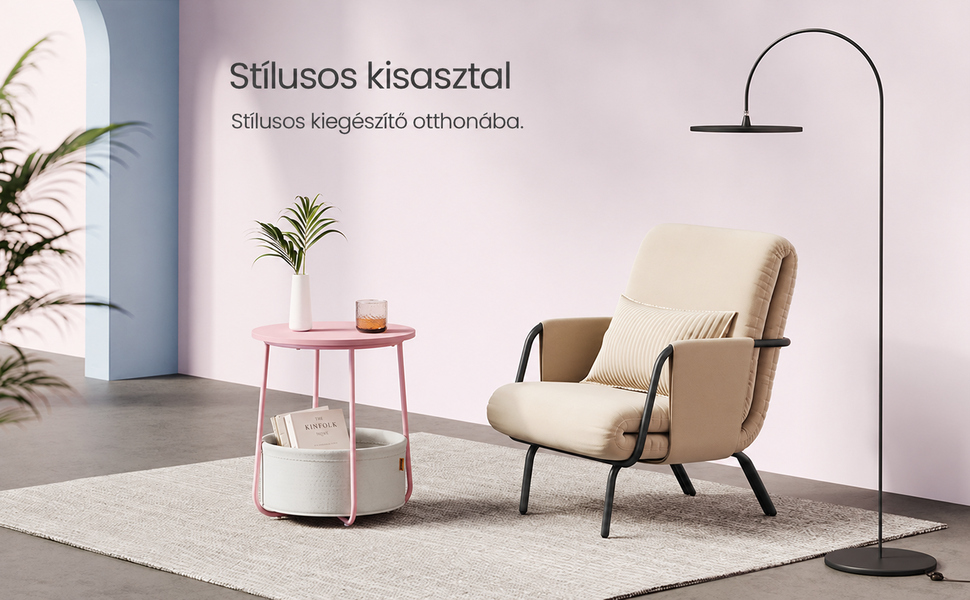 Kerek asztal, kis dohányzóasztal, pasztell rózsaszín | 