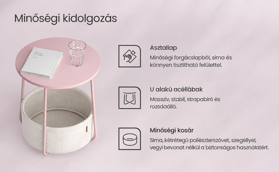 Kerek asztal, kis dohányzóasztal, pasztell rózsaszín | 