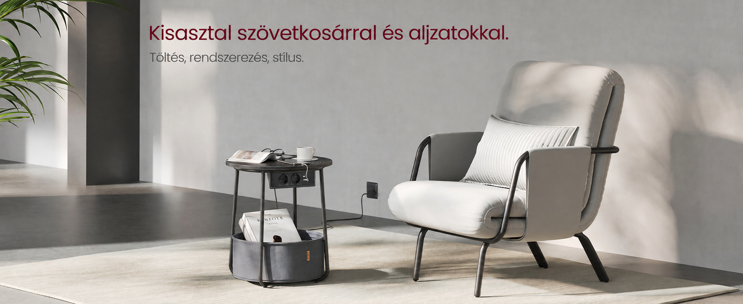 Kerek dohányzóasztal , kis asztal aljzattal, ébenfekete-palaszürke