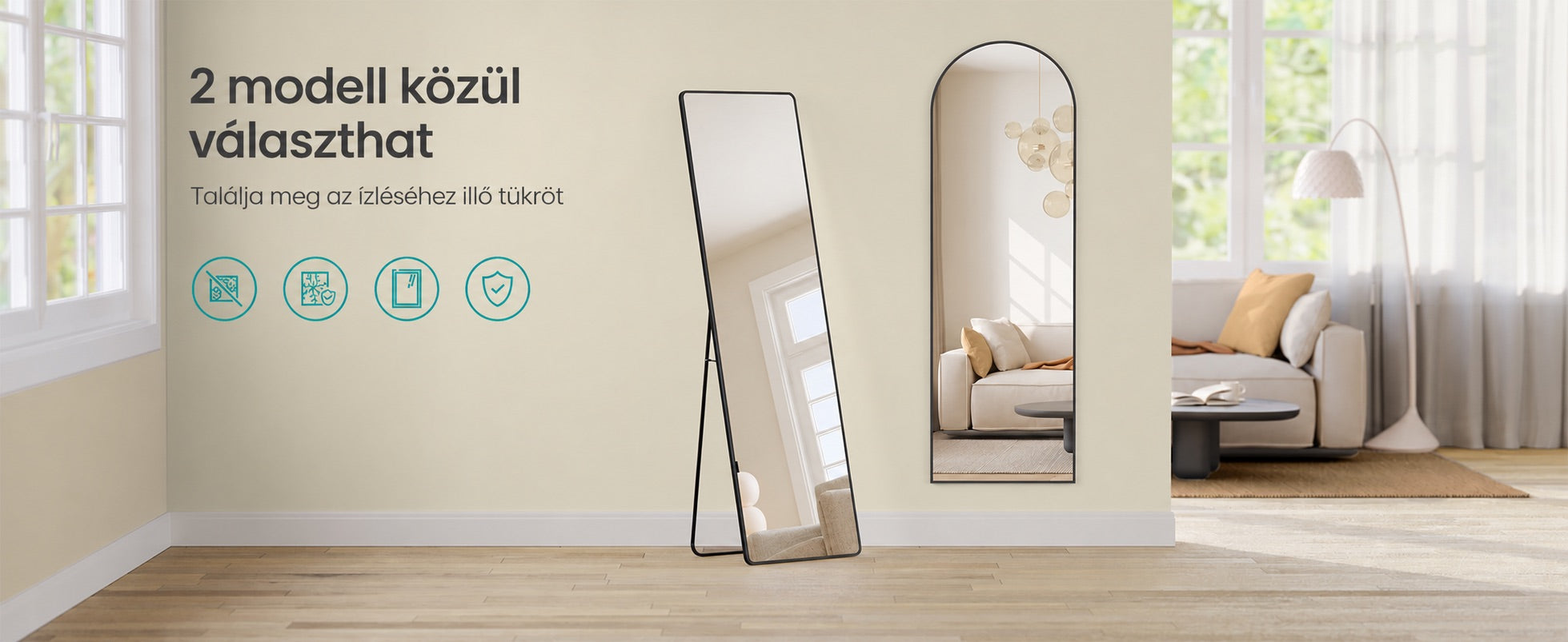 SONGMICS teljes alakos állótükör 160 x 50 cm, tintafekete