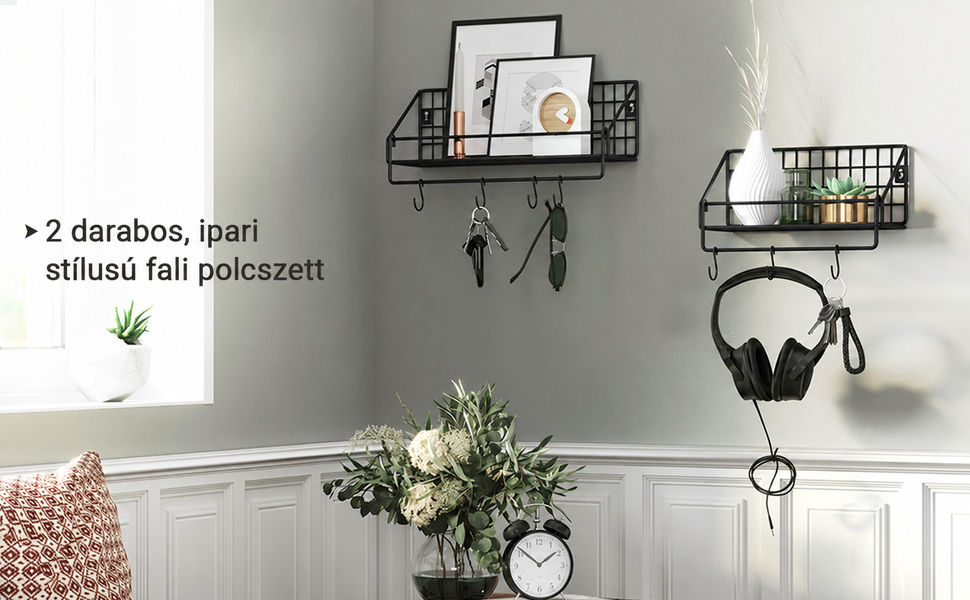Falipolcok ipari kivitelben 2 db-os készlet, fekete |