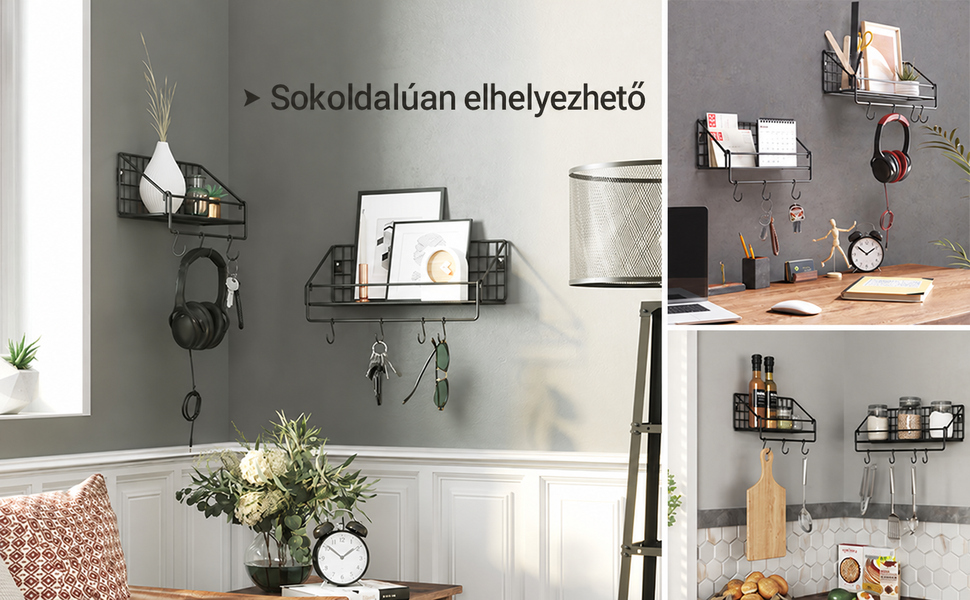 Falipolcok ipari kivitelben 2 db-os készlet, fekete |