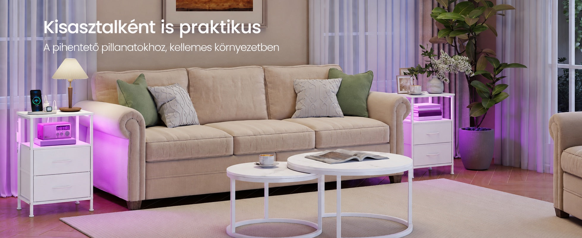 SONGMICS BELLAH modern éjjeliszekrény 2 fiókkal