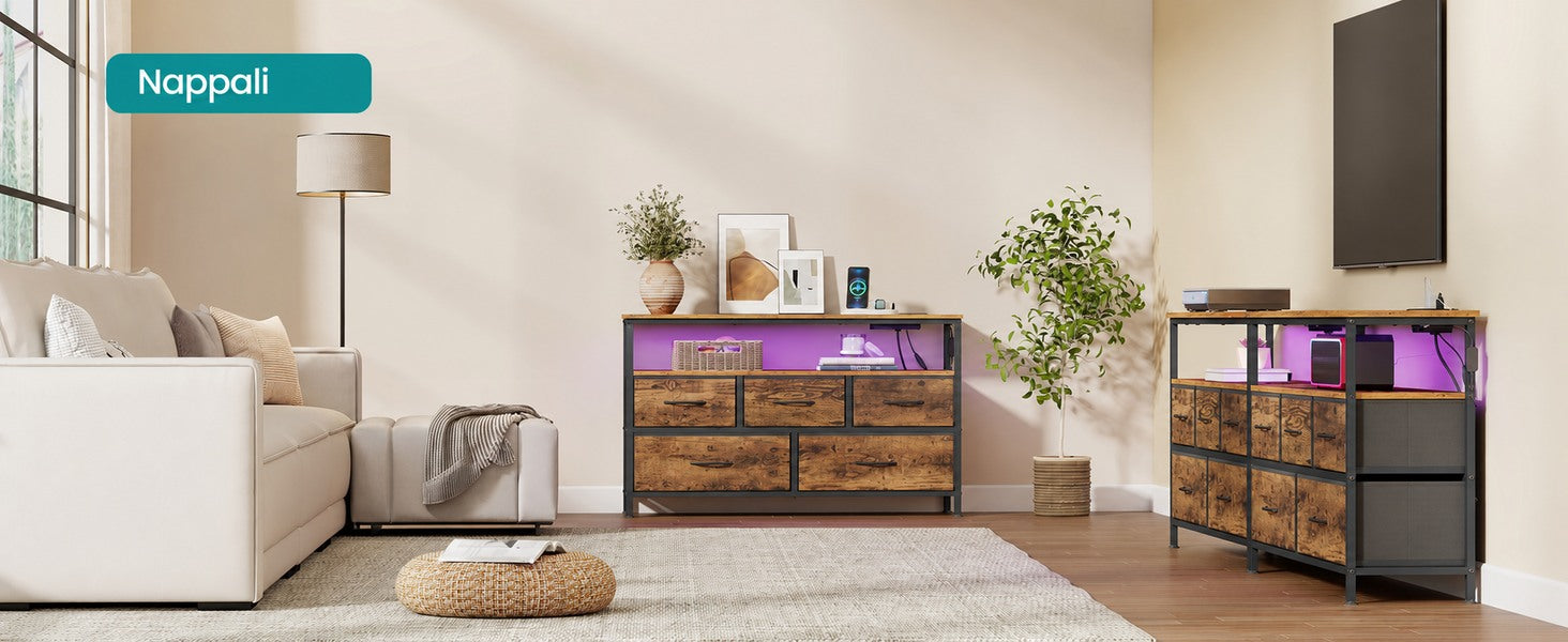 5 fiókos komód LED világítással és töltőállomással
