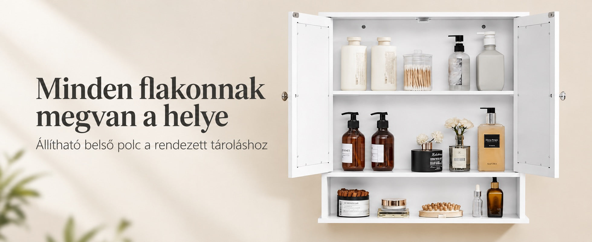 Fürdőszobai faliszekrény nyitott alsó tárolópolccal