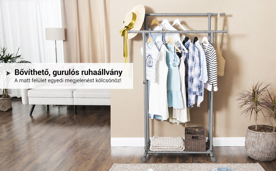 Ruhaállvány, Kettős ruhasín hosszabbítható 87-tol 150 cm-ig |