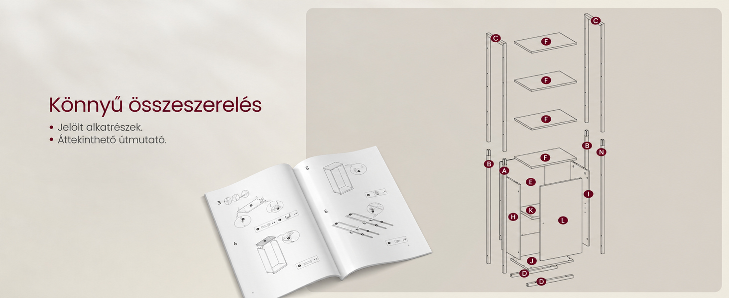 Assembly instructions manual showing step-by-step diagrams alongside a completed technical illustration with numbered components and connection points.
