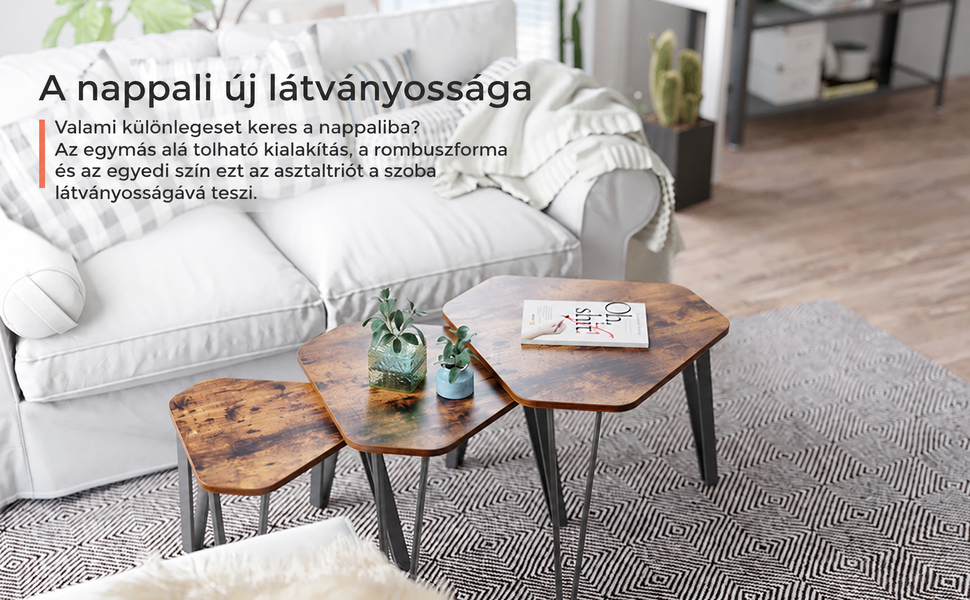 Egymásba ágyazott dohányzóasztal, 3 db-os kis asztal készlet
