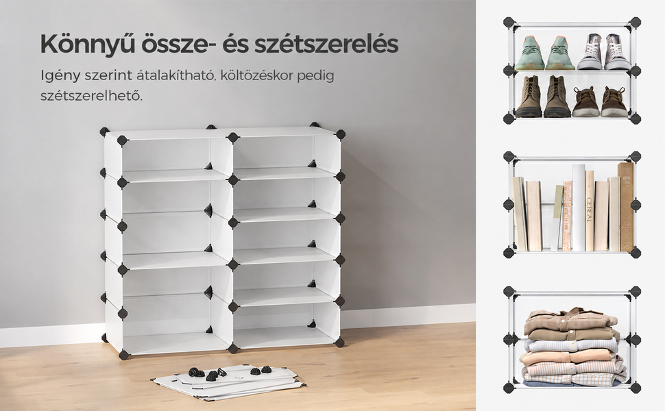 Cipőtartó, műanyag cipősdoboz, 10 rekesszel, műanyag szekrény ajtókkal, fehér |