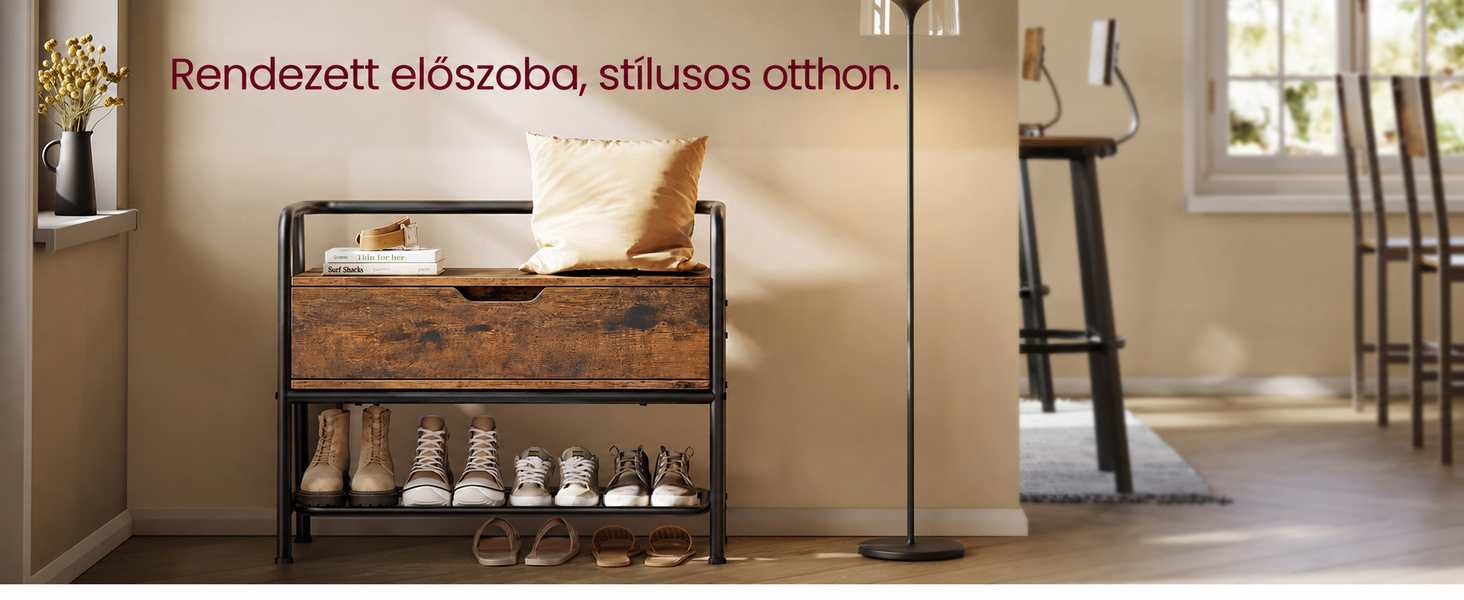  cipőtároló pad, cipőtartó, 30x80x63,5 cm, barna és fekete