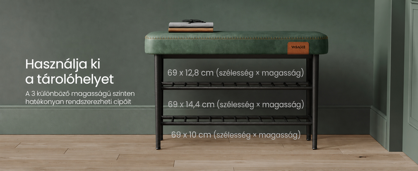 EKHO Cipőpad, Bejárati cipőtartó 30 x 80 x 50 cm, erdőzöld |