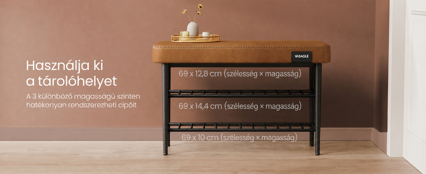 EKHO Cipőpad, Bejárati cipőtartó 30x80x50 cm, karamellbarna