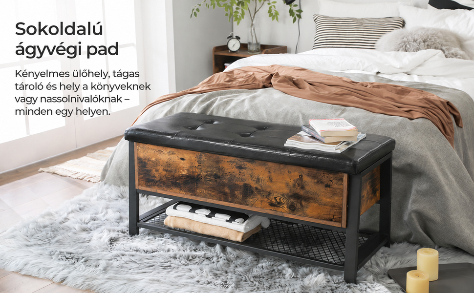 Párnázott tárolópad, cipő pad 100 x 40 x 47 cm, rusztikus barna |