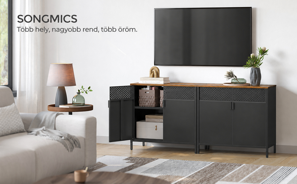 Kétajtós tárolószekrény, 80 x 76 x 40 cm, rusztikus barna és fekete |