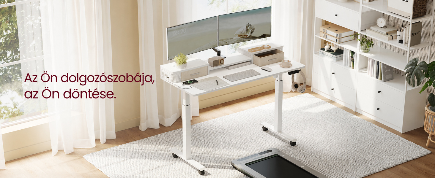 Állítható magasságú elektromos íróasztal LED világítással, 60 x 120 x (72-120) cm, fehér