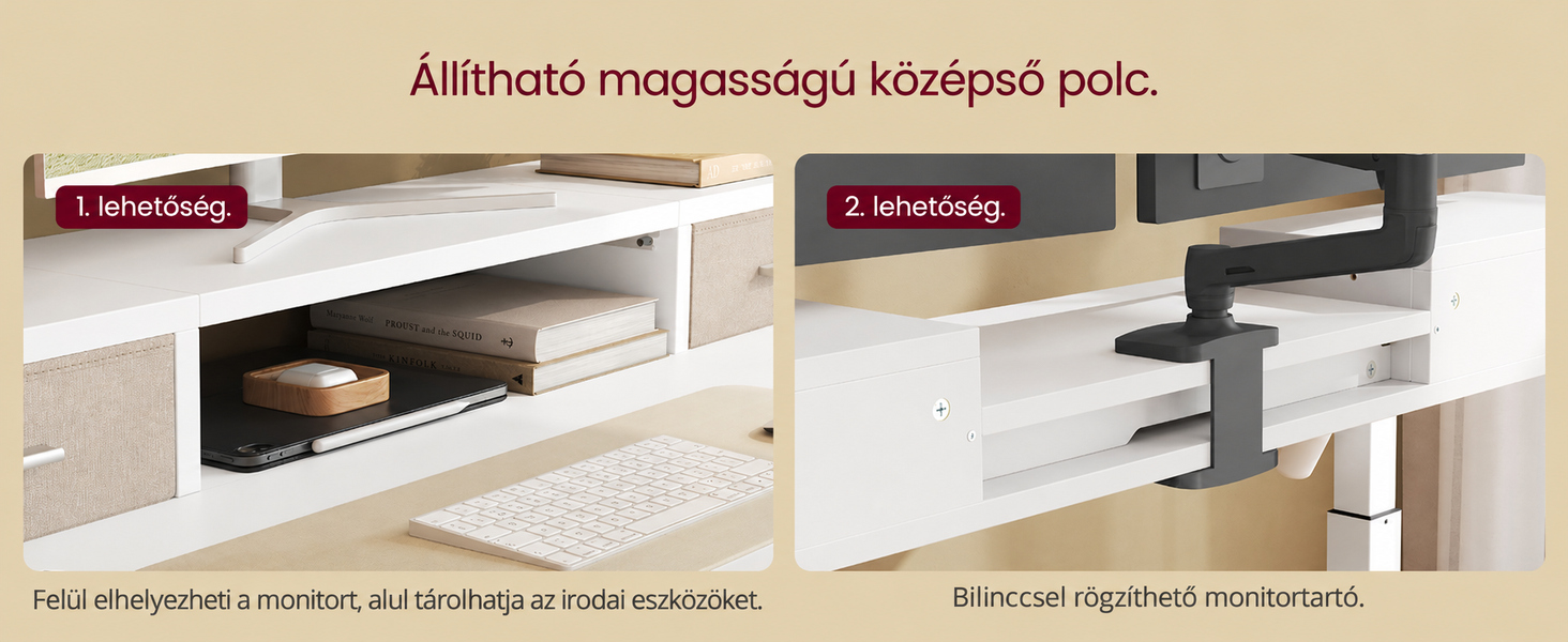 Magasságállítható elektromos íróasztal LED világítással, 60 x 120 x (72-120) cm, fehér