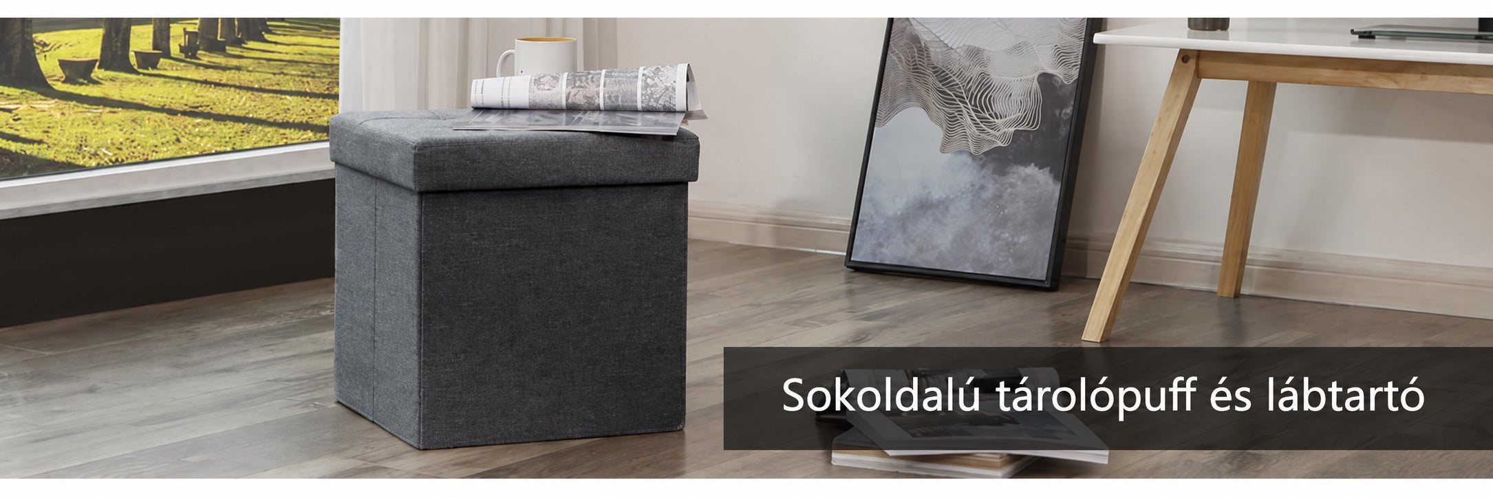 Összecsukható tárolópuff praktikus tárolóhellyel