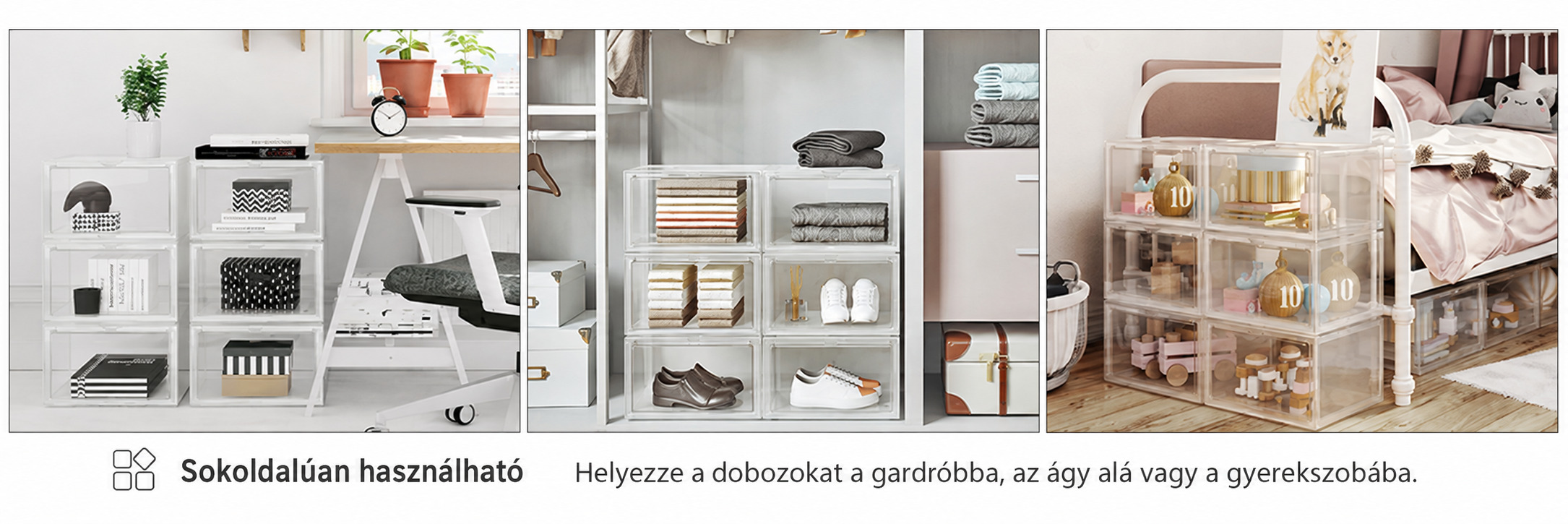 Cipősdobozok, 3 db egymásra rakható cipőszervező átlátszó ajtóval | 