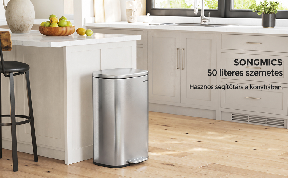 konyhai pedálos szemetes, 50 literes szemetes kuk, ezüst  | 