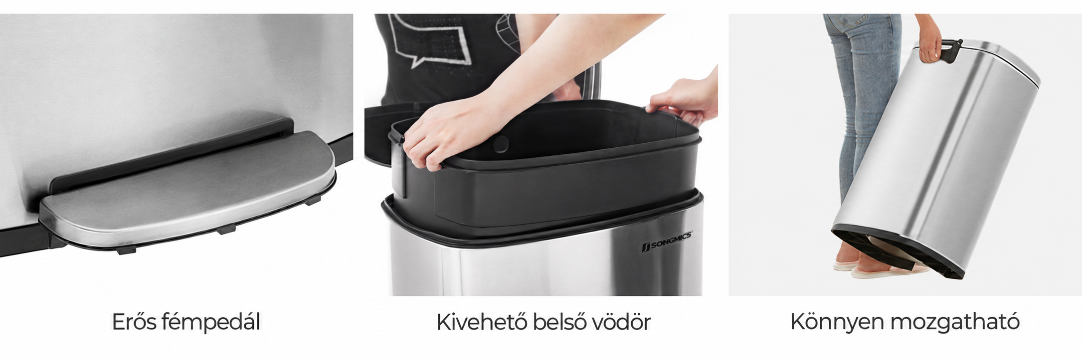 konyhai pedálos szemetes, 50 literes szemetes kuk, ezüst  | 