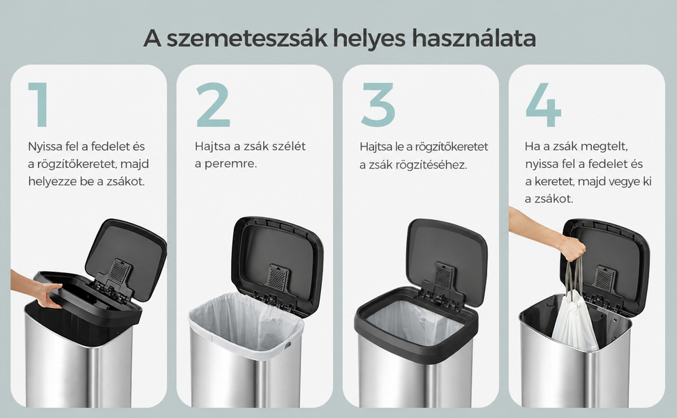Konyhai szemetes, 68 literes pedálos kuka, ezüst-fekete