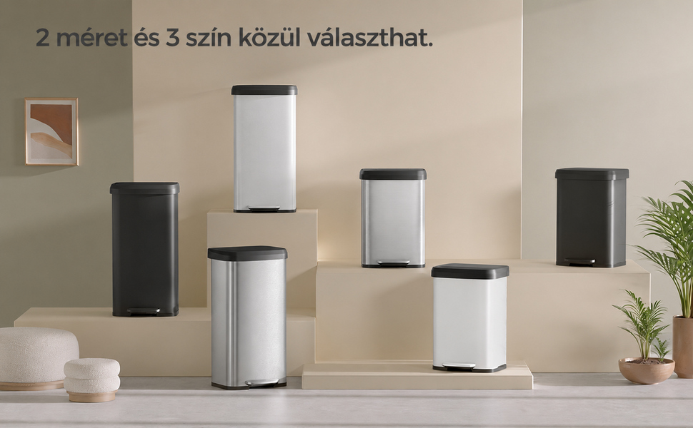 Konyhai szemetes, 68 literes pedálos kuka, ezüst-fekete