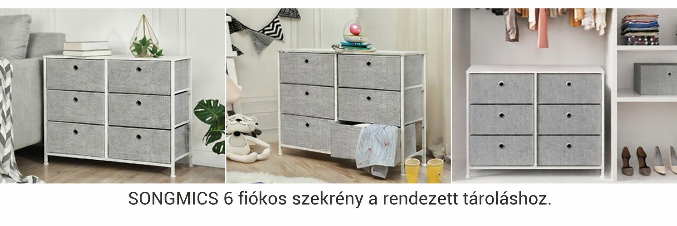 Komód 6 fiókkal 80x30x63 cm, világosszürke