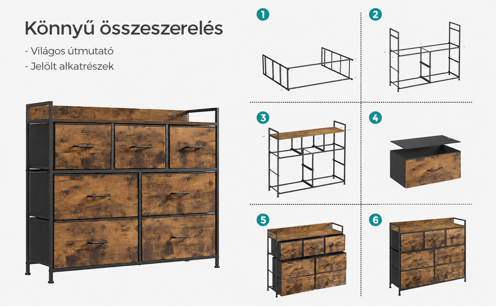 Szövetfiókos szekrény, komód 98x85x28,5 cm, rusztikus barna-fekete