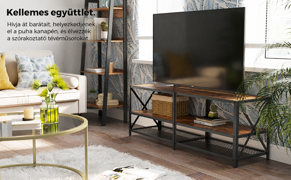 TV állvány, TV szekrény polcokkal 140 x 39 x 52 cm rusztikus barna | 